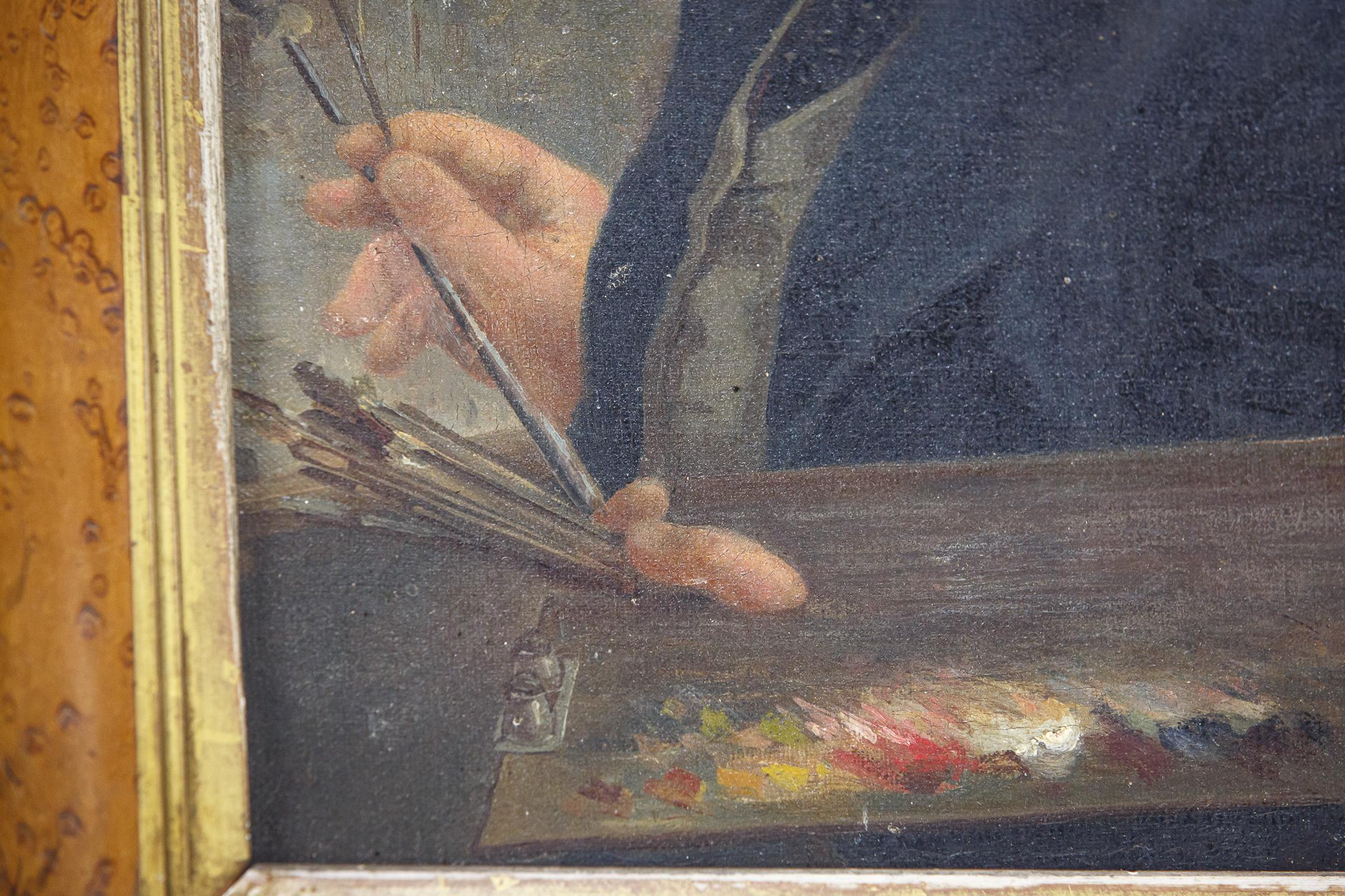 19th Century Oil on Canvas of an Artist at Work For Sale 8
