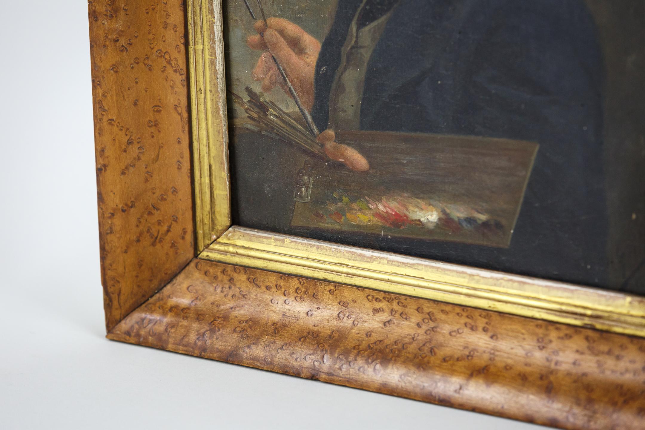 Français Huile sur toile du XIXe siècle représentant un artiste à l'œuvre en vente