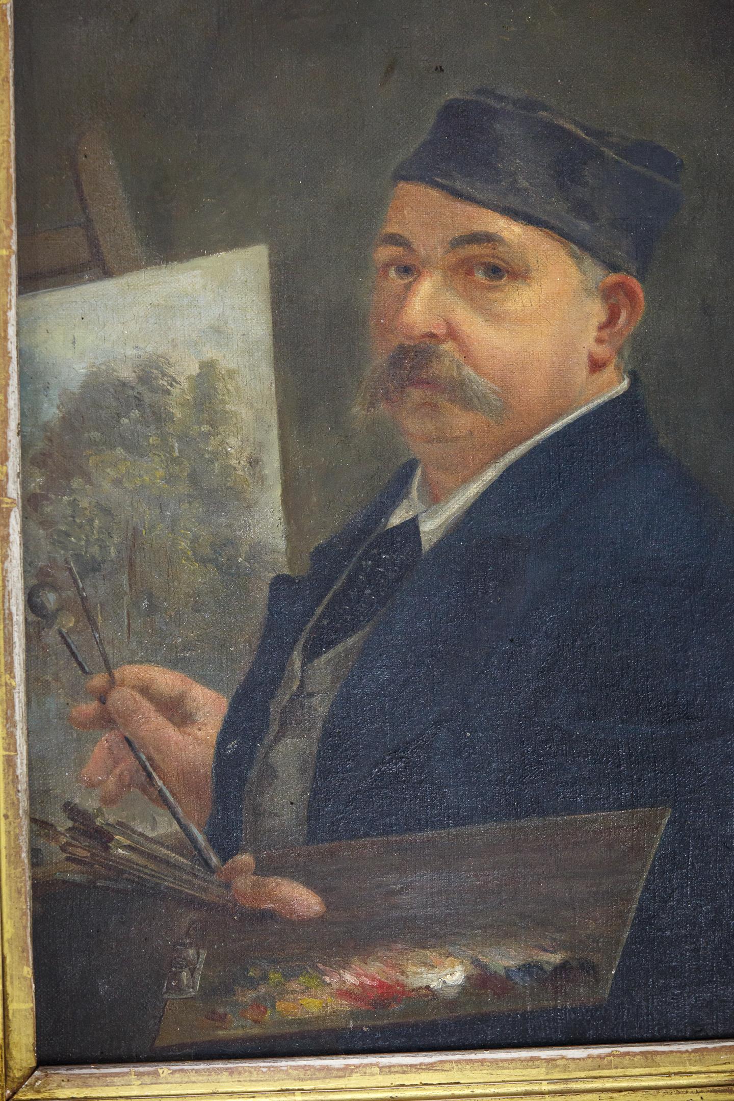 Huile sur toile du XIXe siècle représentant un artiste à l'œuvre en vente 1