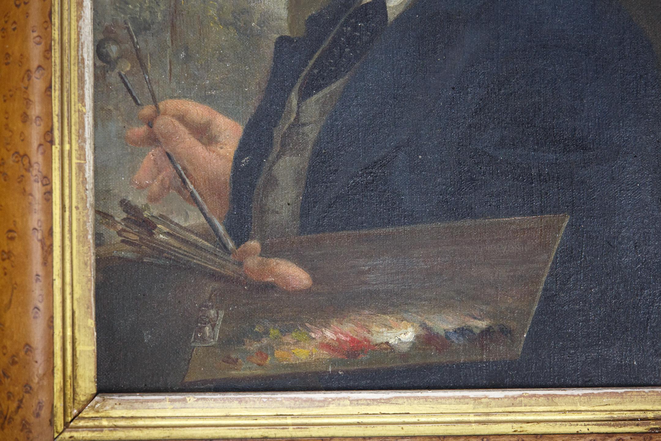 Huile sur toile du XIXe siècle représentant un artiste à l'œuvre en vente 2