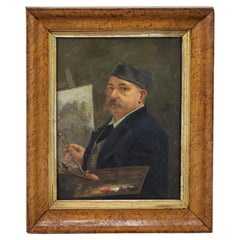 Óleo sobre lienzo del siglo XIX de un artista trabajando