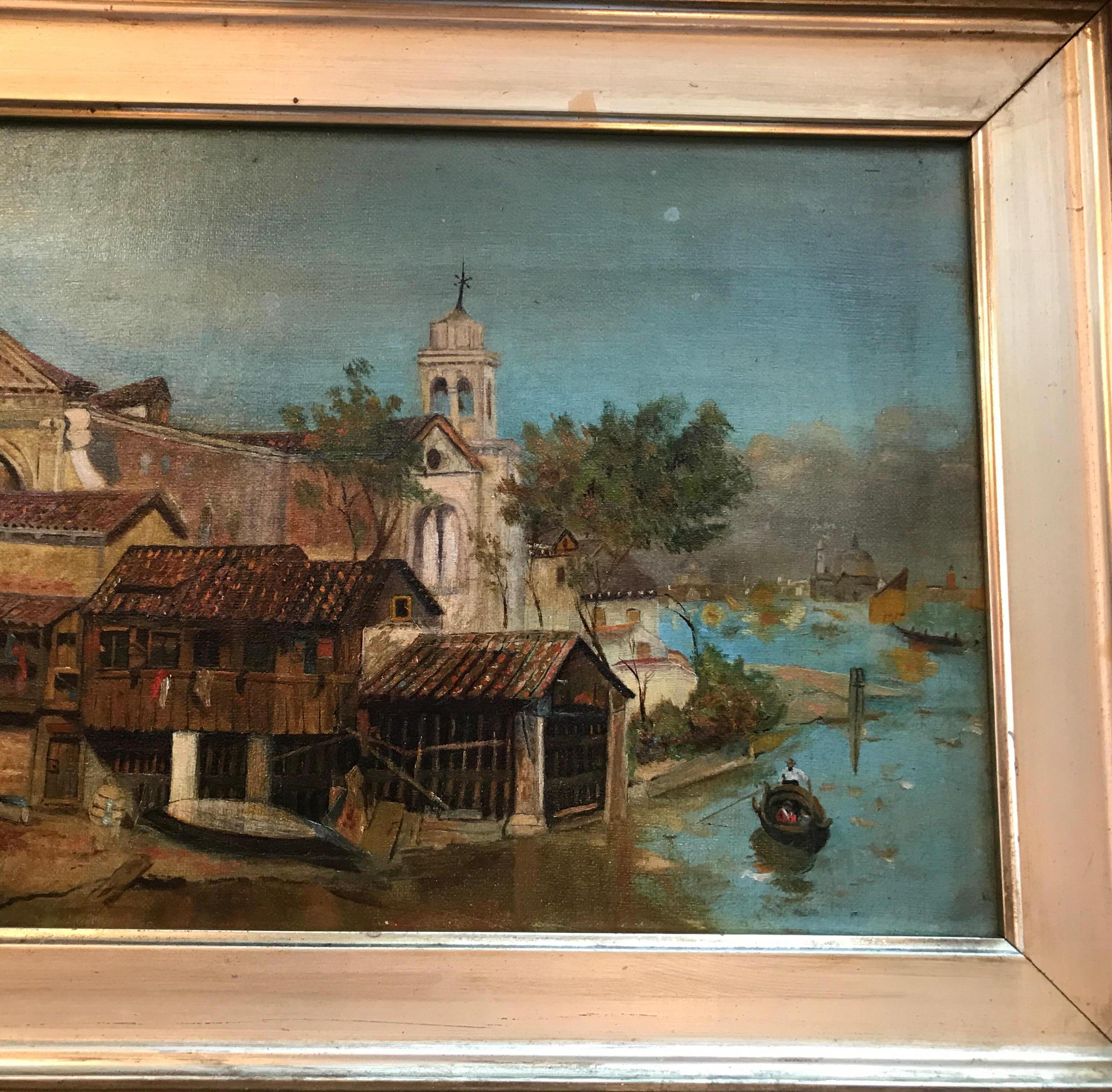 European 19th Century Oil on Canvas of an Italian Fishing Port