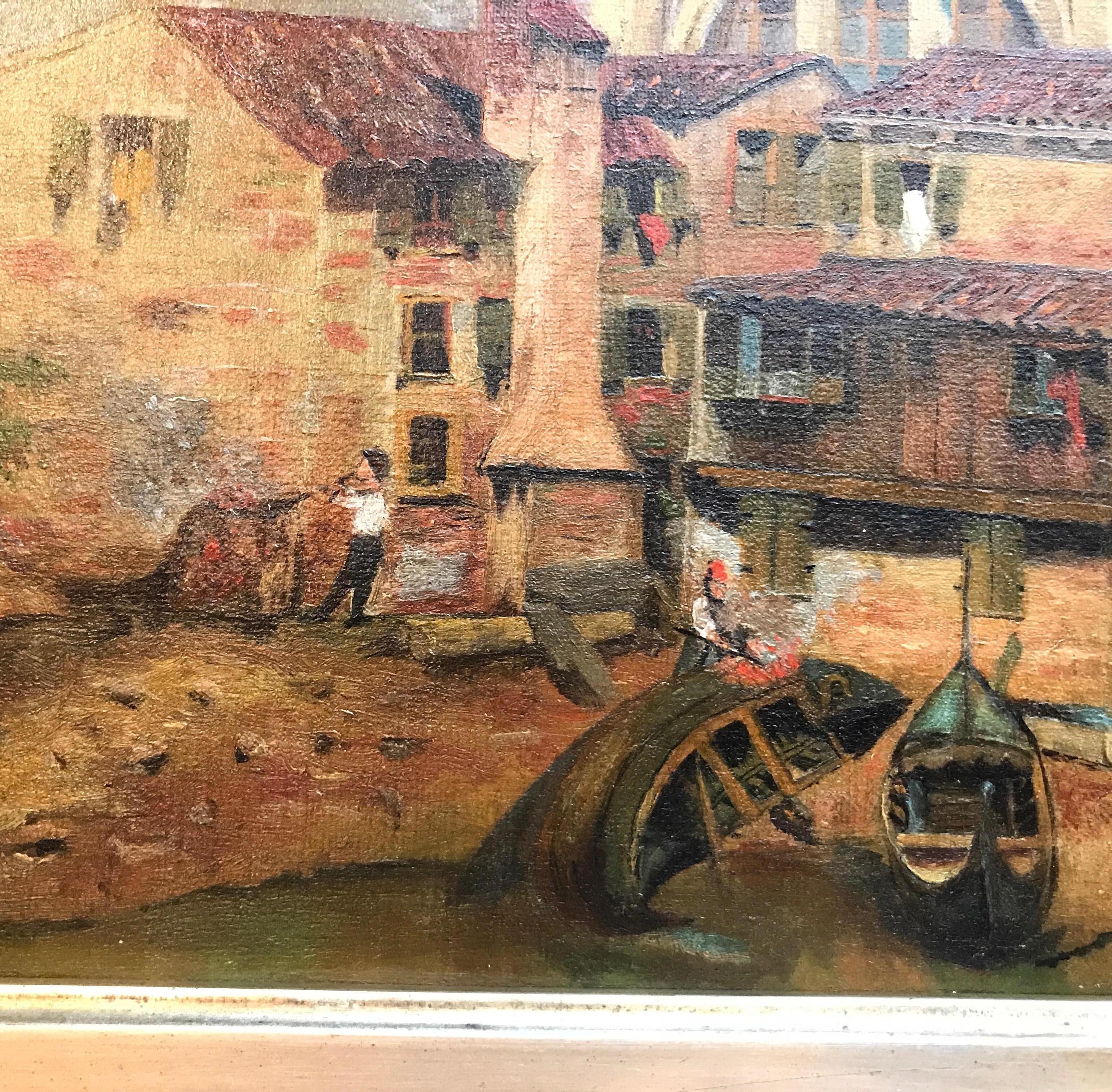 19th Century Oil on Canvas of an Italian Fishing Port In Good Condition In Lambertville, NJ