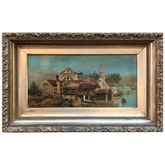 19th Century Oil on Canvas of an Italian Fishing Port