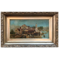 19th Century Oil on Canvas of an Italian Fishing Port