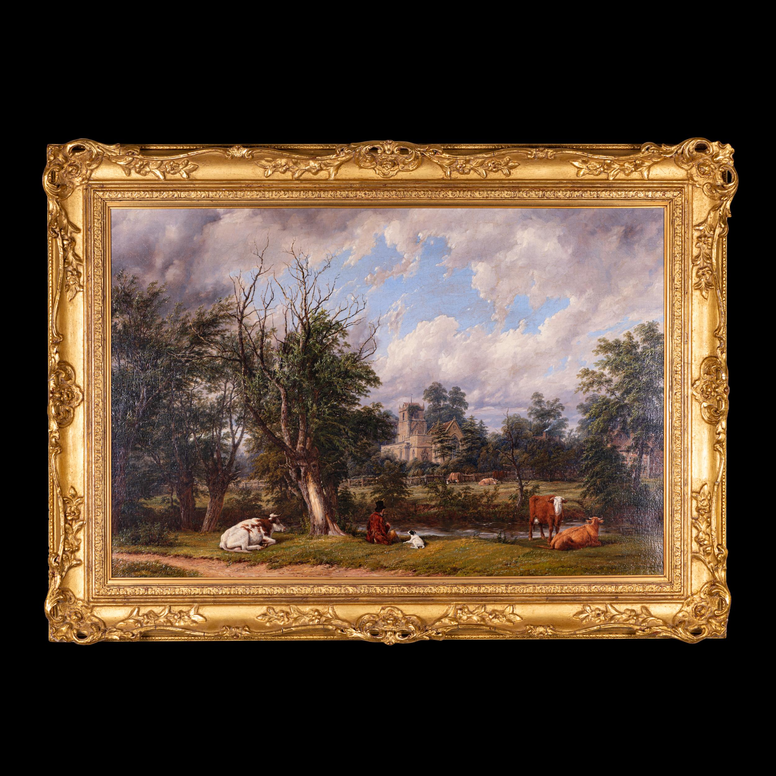 Artist: Thomas Baker (British, 1809–1864)

A Pastoral Landscape with Figures, Cattle and a Village Church

Medium: Oil on canvas

Signed and dated ‘T. Baker 1846’ lower left

A finely detailed mid-19th-century pastoral landscape by renowned