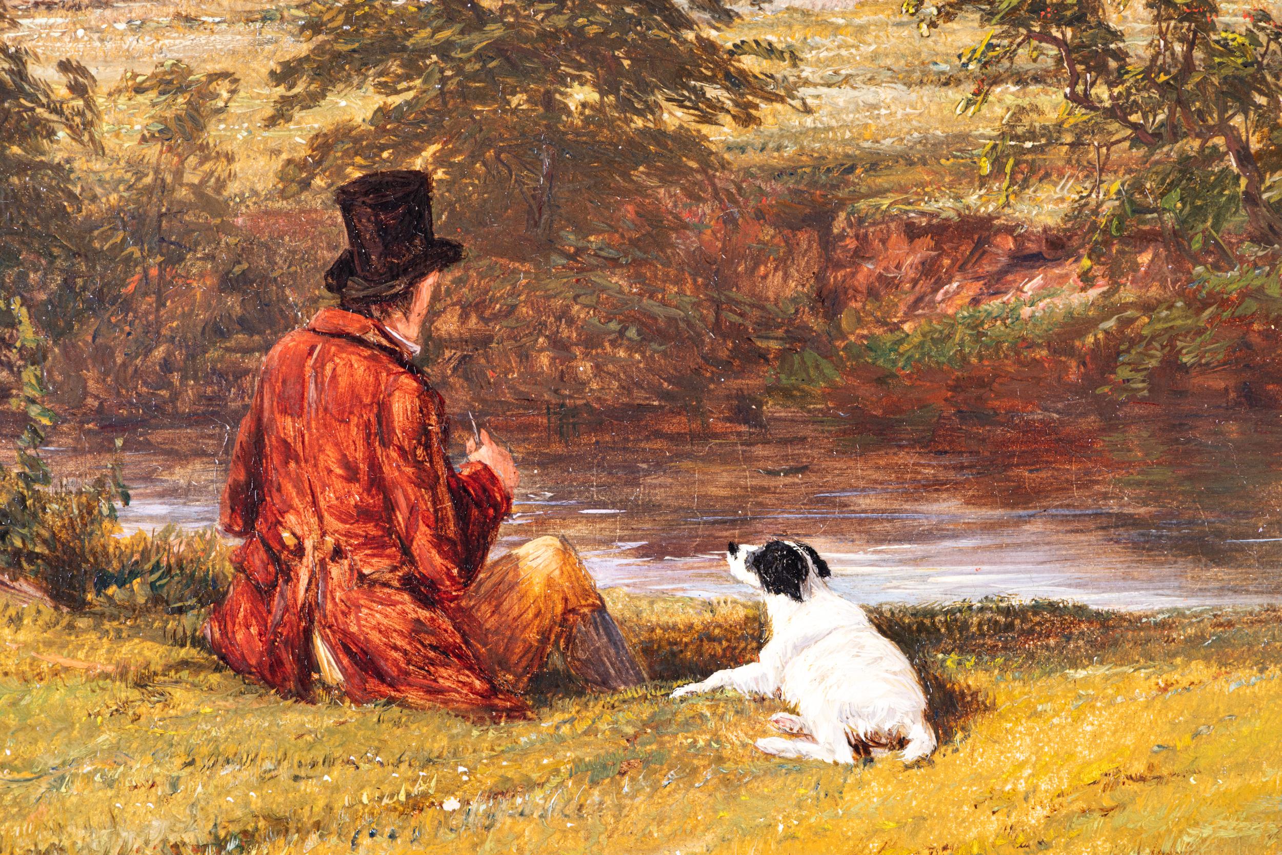 Hand-Painted 19th Century Oil On Canvas Of English Pastoral Landscape By Thomas Baker For Sale