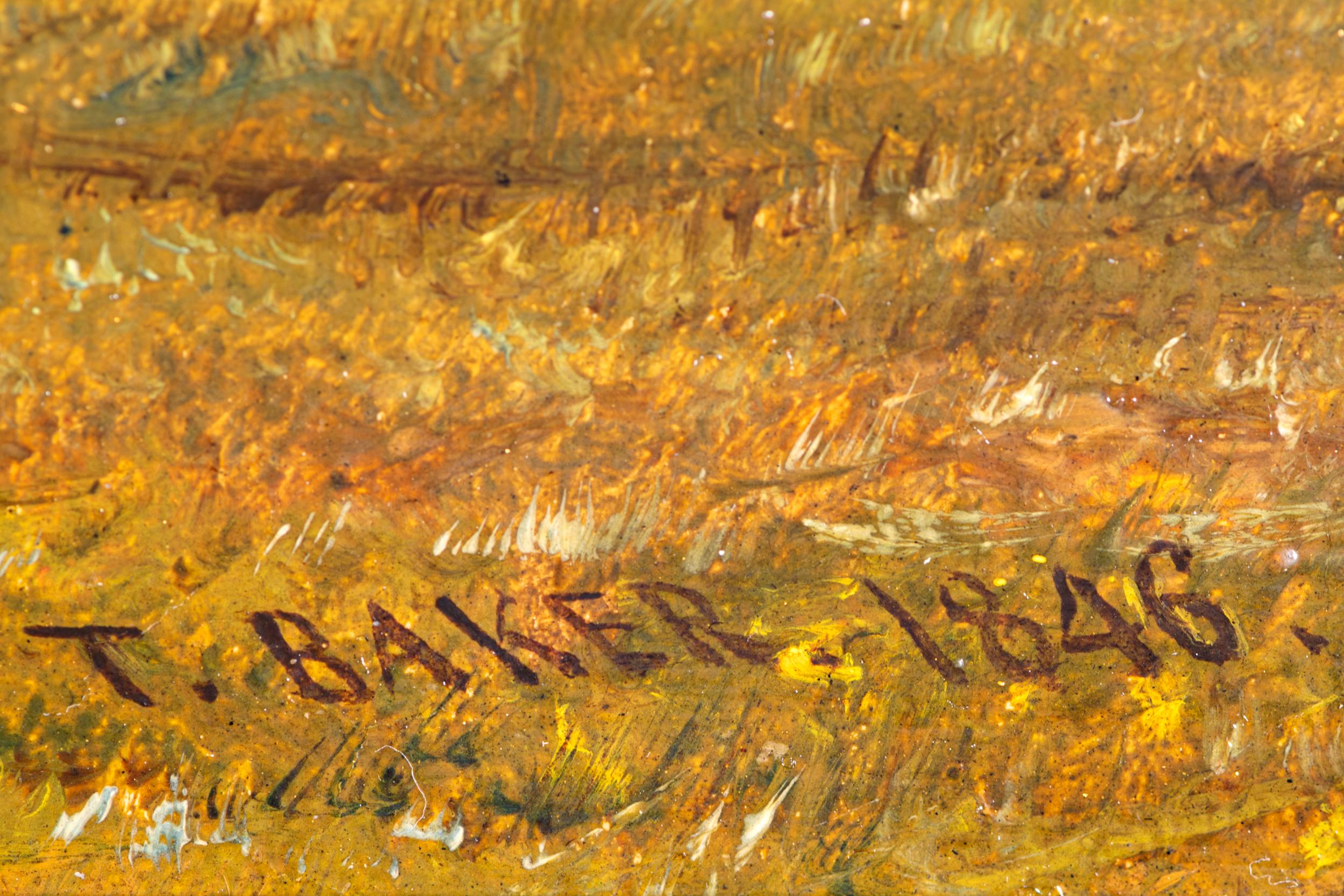 19th Century Oil On Canvas Of English Pastoral Landscape By Thomas Baker In Good Condition For Sale In Dublin, IE