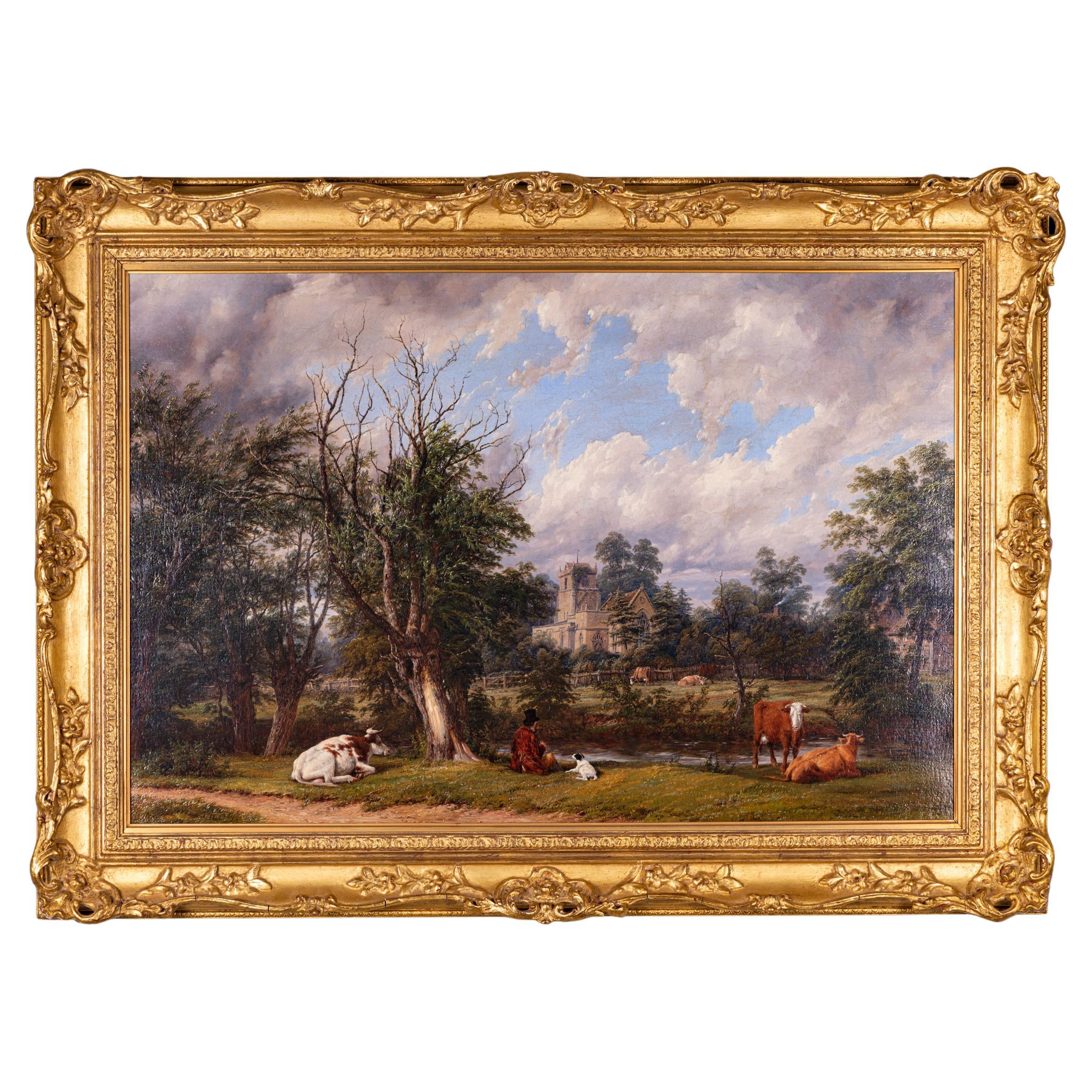19. Jahrhundert Öl auf Leinwand der englischen pastoralen Landschaft von Thomas Baker