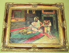 19th Century Oil on Canvas of Raj or Prince with Tiger