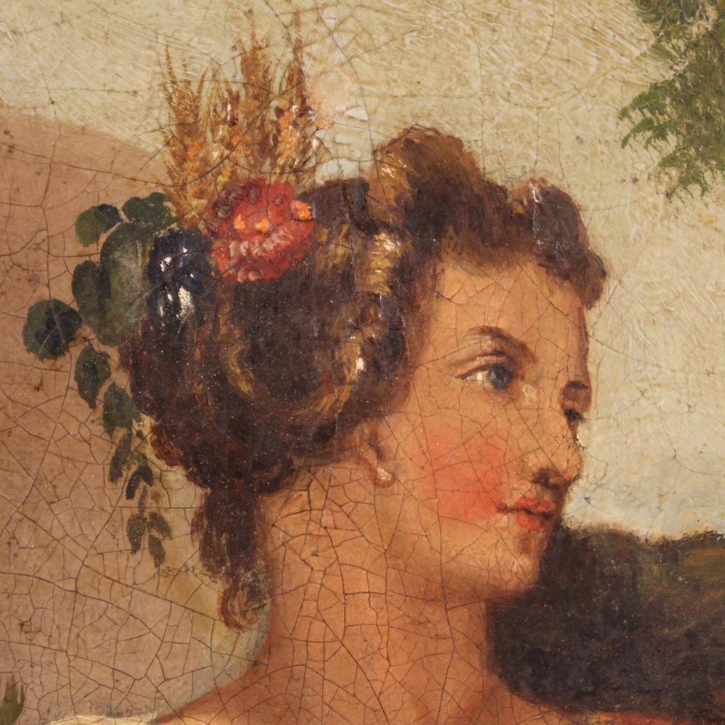 19th Century Oil on Canvas Oval Italian Painting Allegory of Spring, 1880 5