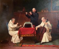 19th C. Genre Scene Oil on Canvas Painting “A Heavenly Recital” by J. Bernstein
