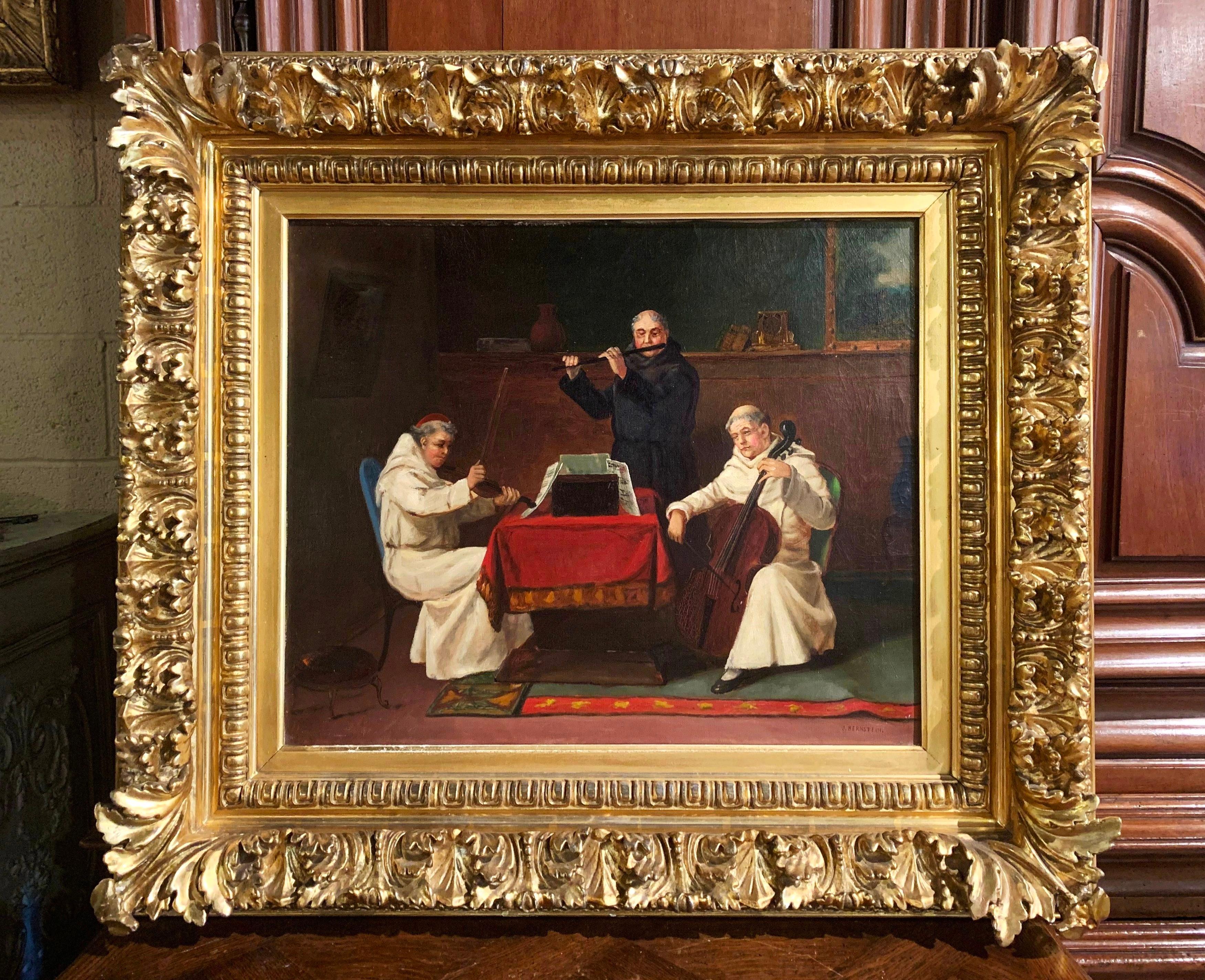 19. Jahrhundert Öl auf Leinwand Gemälde „Ein himmlisches Zeremonien“, signiert J. Bernstein (Vergoldet) im Angebot