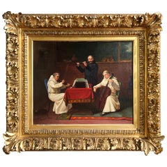 Pintura al óleo sobre lienzo del siglo XIX "Un recital celestial" Firmado J. Bernstein