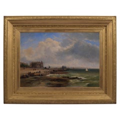 Antique 19th Century Oil on Canvas Painting by James Webb British Artist of Deauville