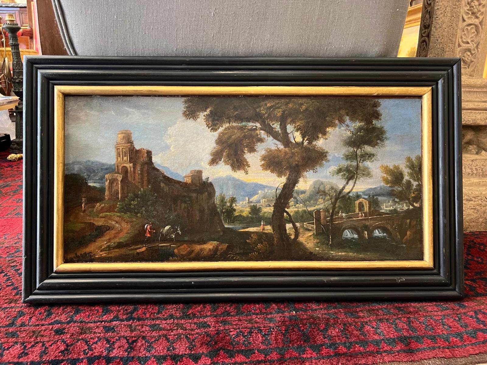 19. Jahrhundert Ölgemälde auf Leinwand 'Campagne et Chateau' in vergoldetem Rahmen im Angebot 6
