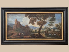19th Century Oil-on-Canvas Painting 'Campagne et Chateau' in Gilded Frame