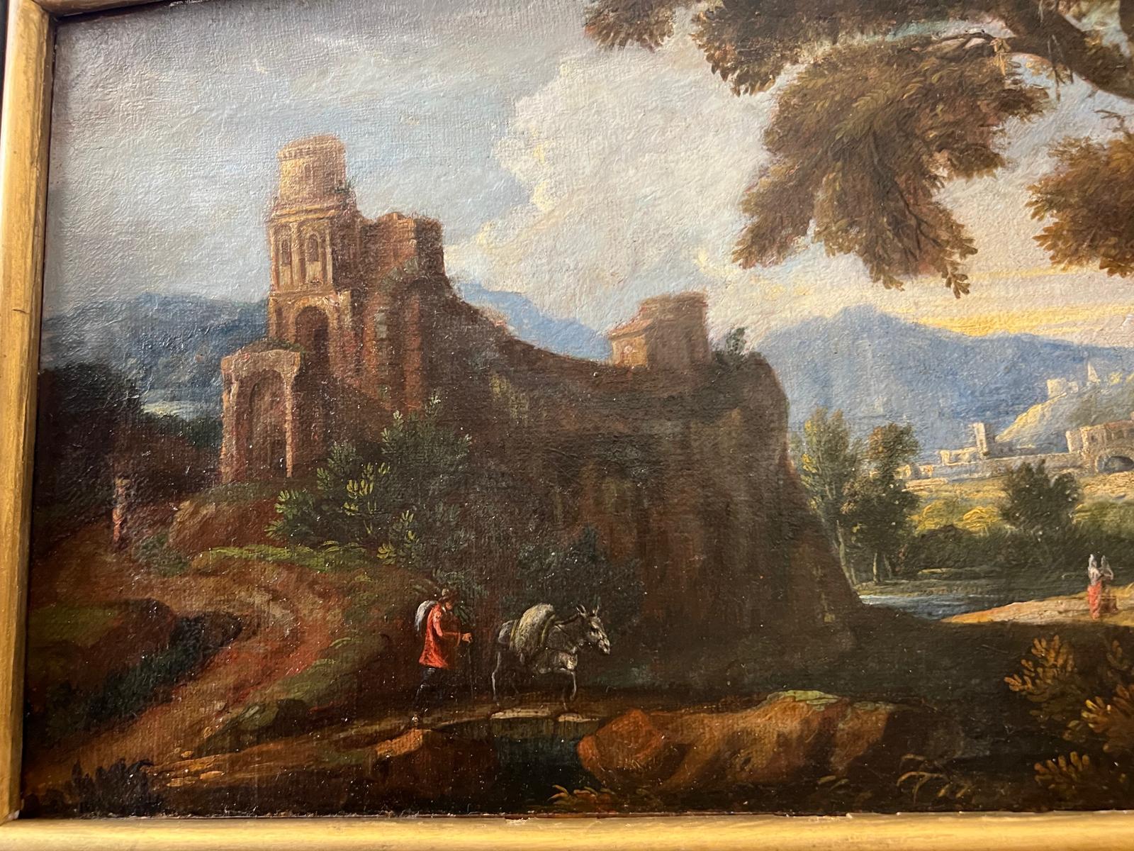 19. Jahrhundert Ölgemälde auf Leinwand 'Campagne et Chateau' in vergoldetem Rahmen (Französisch) im Angebot