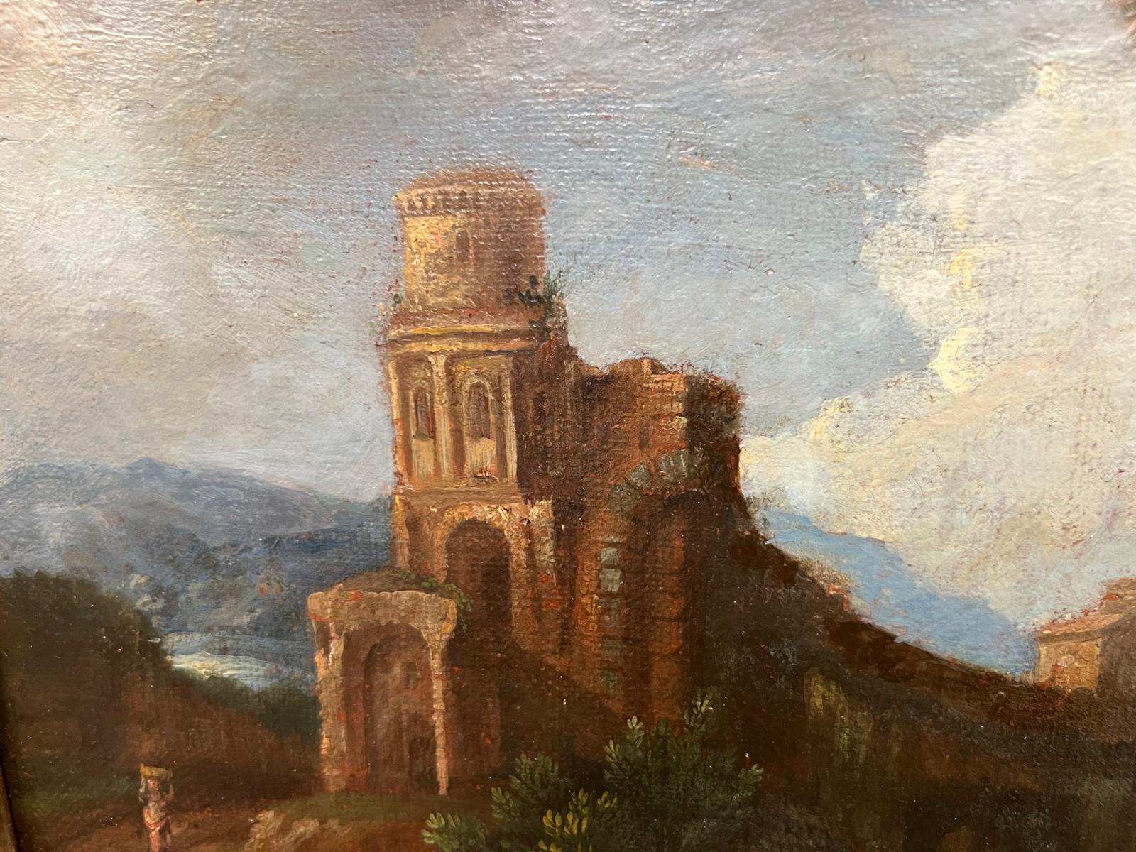 19. Jahrhundert Ölgemälde auf Leinwand 'Campagne et Chateau' in vergoldetem Rahmen im Angebot 1