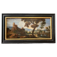 19th Century Oil-on-Canvas Painting 'Campagne et Chateau' in Gilded Frame