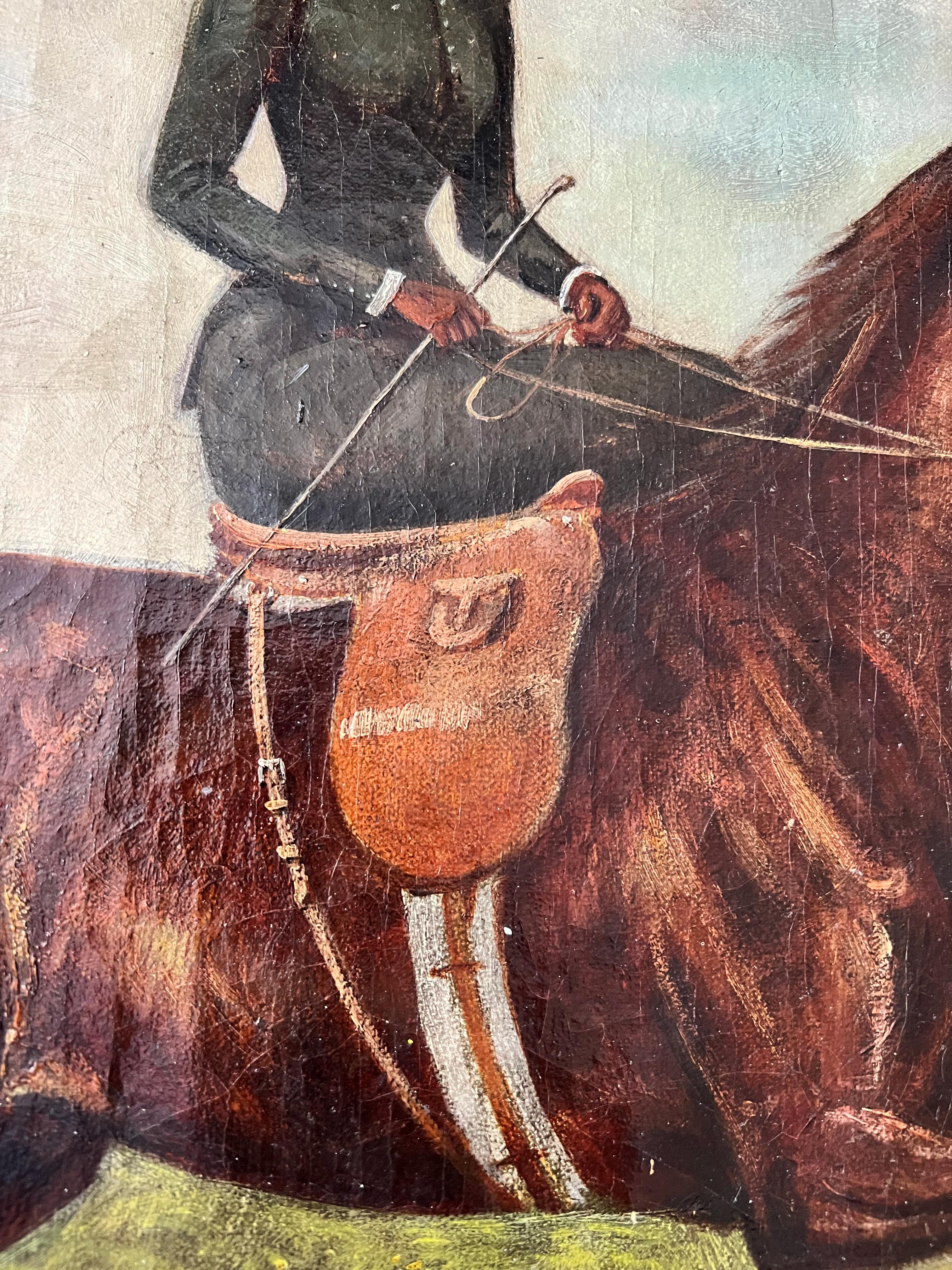 19th Century Oil on Canvas Painting of a Lady Riding a Horse Side Saddle In Good Condition In London, GB