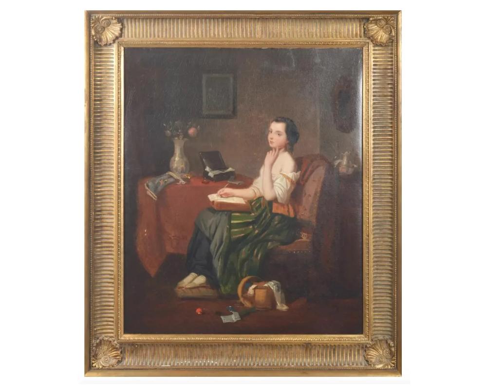 19th Century Oil on Canvas painting of a seated young lady

no visible signature, mounted in later frame, 32-1/8