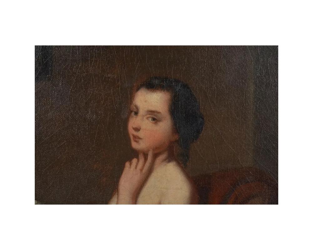 19th Century Oil on Canvas Painting of a Seated Young Lady In Good Condition In New York, NY