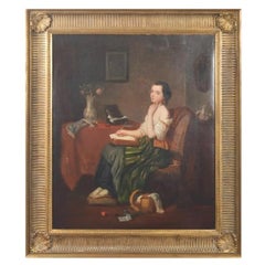 19th Century Oil on Canvas Painting of a Seated Young Lady