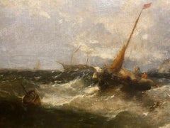 19th Century Oil on Canvas Painting of Fishing Boats by William Henry Williamson