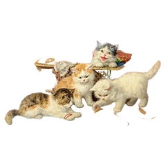 19th Century Oil on Canvas Painting of Kittens Cats Cat Playing by Yvonne Laur