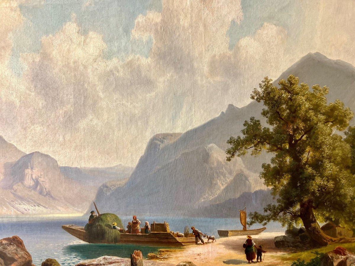 German 19th Century Oil-on-Canvas Painting of Mountains by Theodore Nocken (1830-1905) For Sale