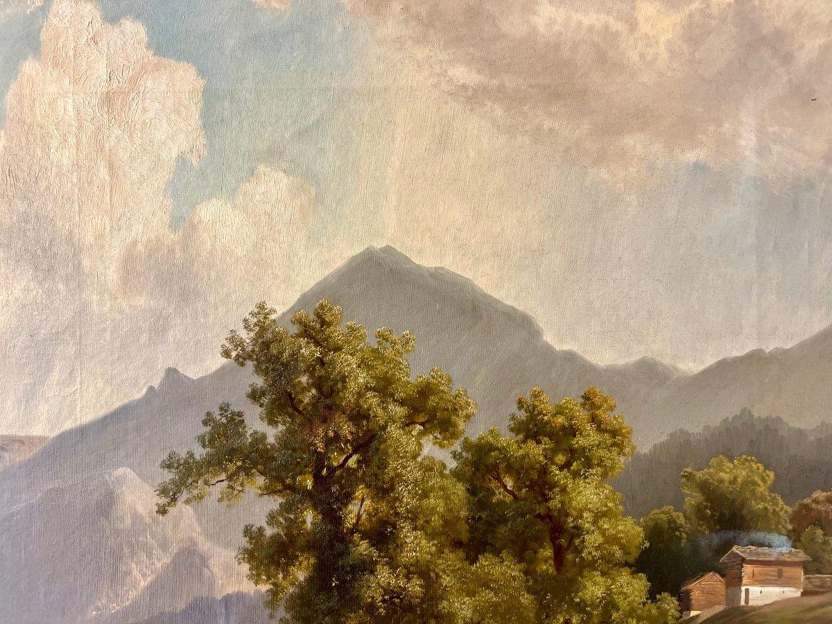 Oiled 19th Century Oil-on-Canvas Painting of Mountains by Theodore Nocken (1830-1905) For Sale