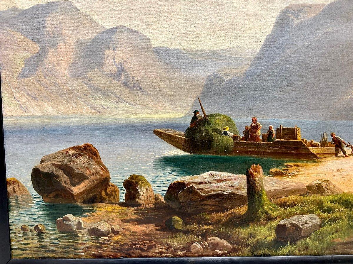 19th Century Oil-on-Canvas Painting of Mountains by Theodore Nocken (1830-1905) In Good Condition For Sale In NICE, FR