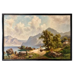 Peinture à l'huile sur toile du XIXe siècle représentant des montagnes par Theodore Nocken (1830-1905)