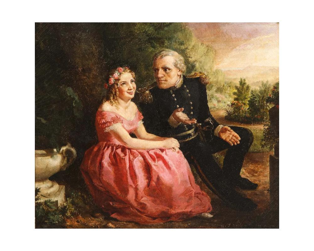 North American 19th Century Oil on Canvas Painting of Officer and a Lady, American School