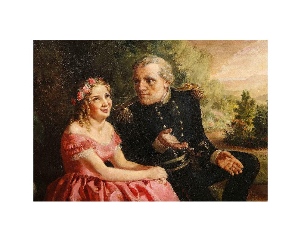 19th Century Oil on Canvas Painting of Officer and a Lady, American School 1