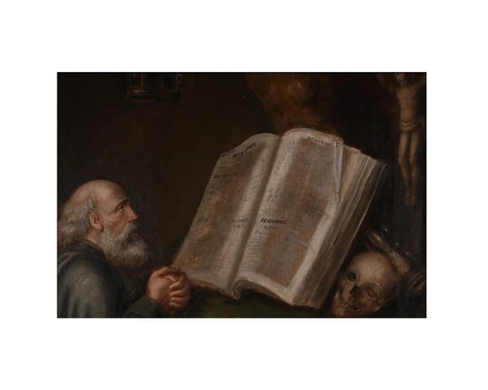 Unknown 19th Century Oil on Canvas Painting of Saint Jerome Praying