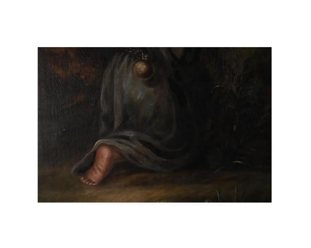 19th Century Oil on Canvas Painting of Saint Jerome Praying In Good Condition In New York, NY