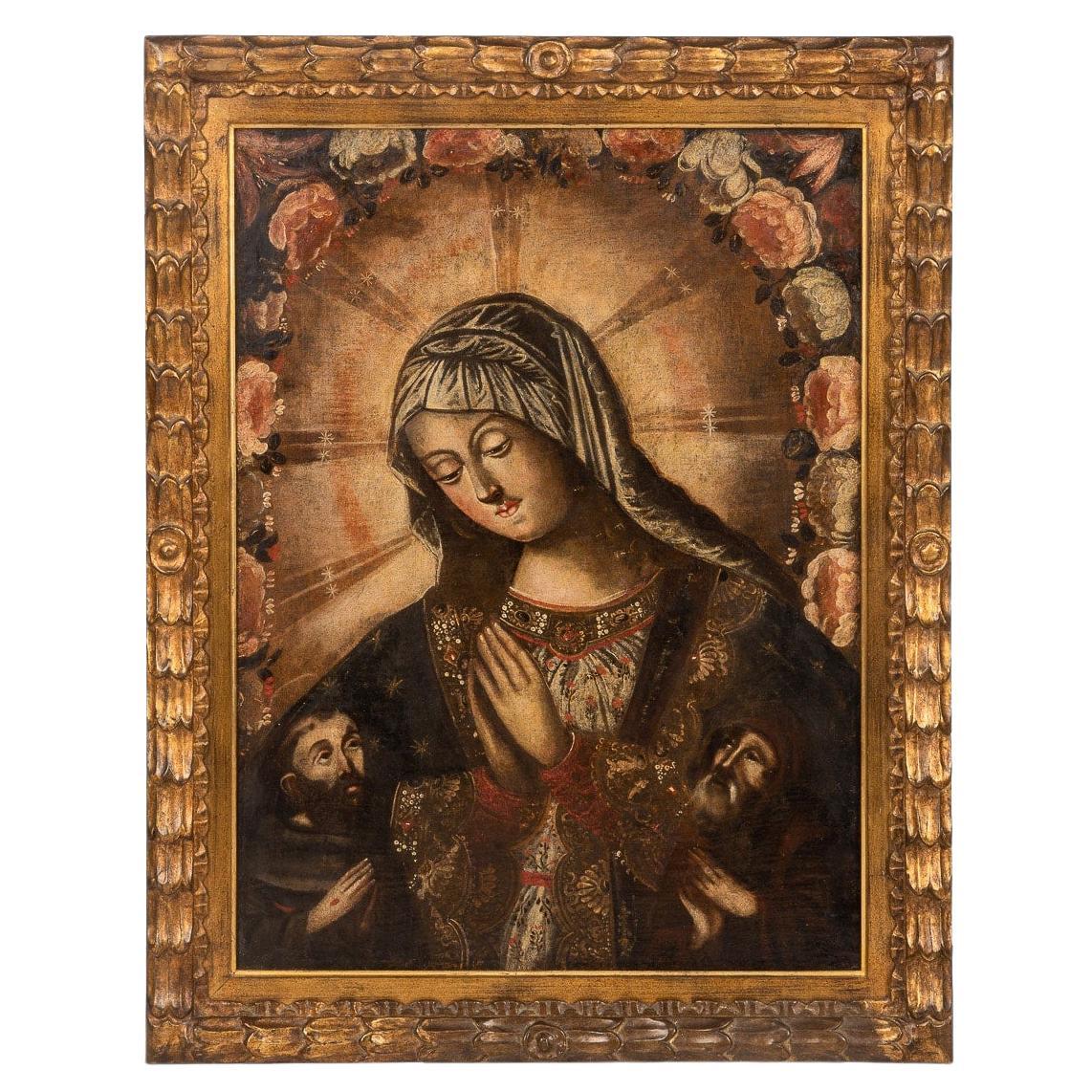 19th Century Oil on Canvas Painting of the Virgin Mary 'Cusco, Peru' For Sale