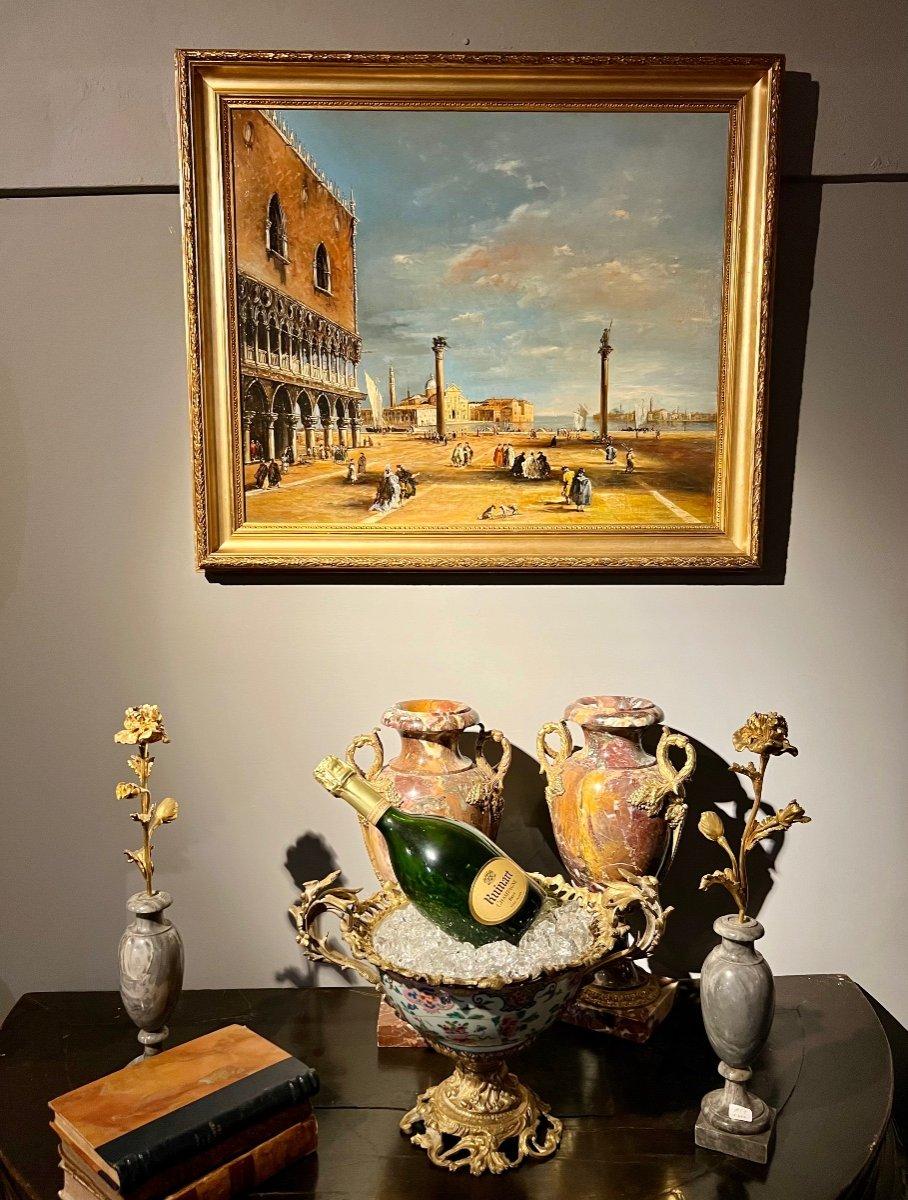 Huilé Peinture à l'huile sur toile du 19ème siècle de Venise dans le style de Canaletto en vente