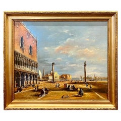 Antique 19th Century Oil-on-Canvas Painting of Venice in the Style of Canaletto