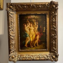 Óleo sobre lienzo del siglo XIX "Las Tres Gracias" de Adolphe Monticelli