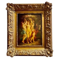 19th Century Oil on Canvas Painting 'The Three Graces' by Adolphe Monticelli 