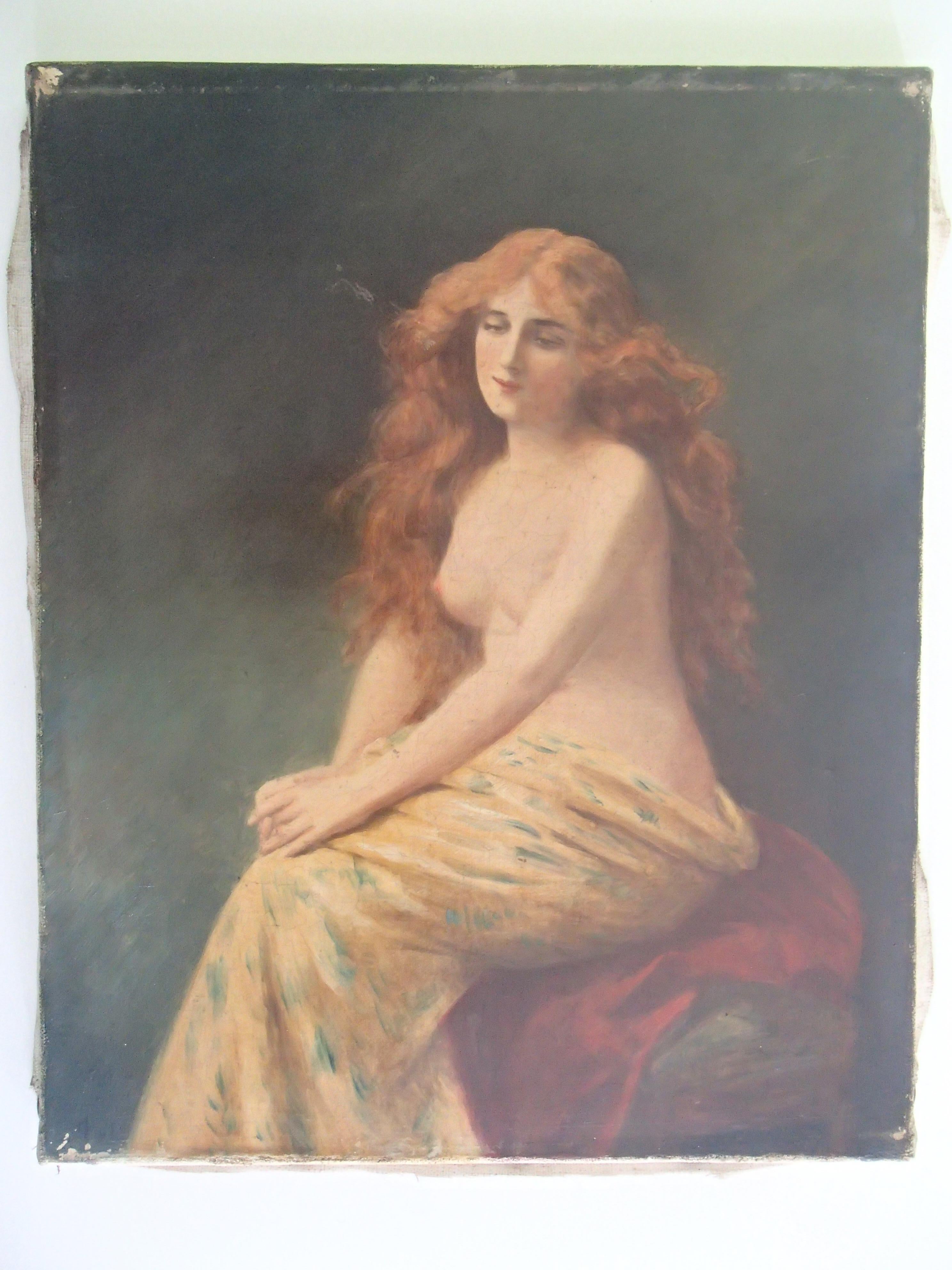 19. Jahrhundert, Öl auf Leinwand, Gemälde einer jungen Dame mit rotem Haar, halber Akt im Angebot 8