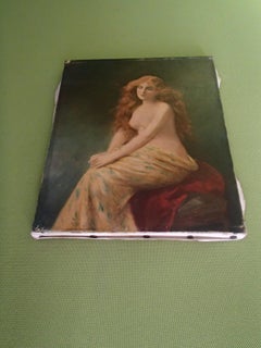19th Century Oil on Canvas Painting Young Lady with Red Hair Half Nude