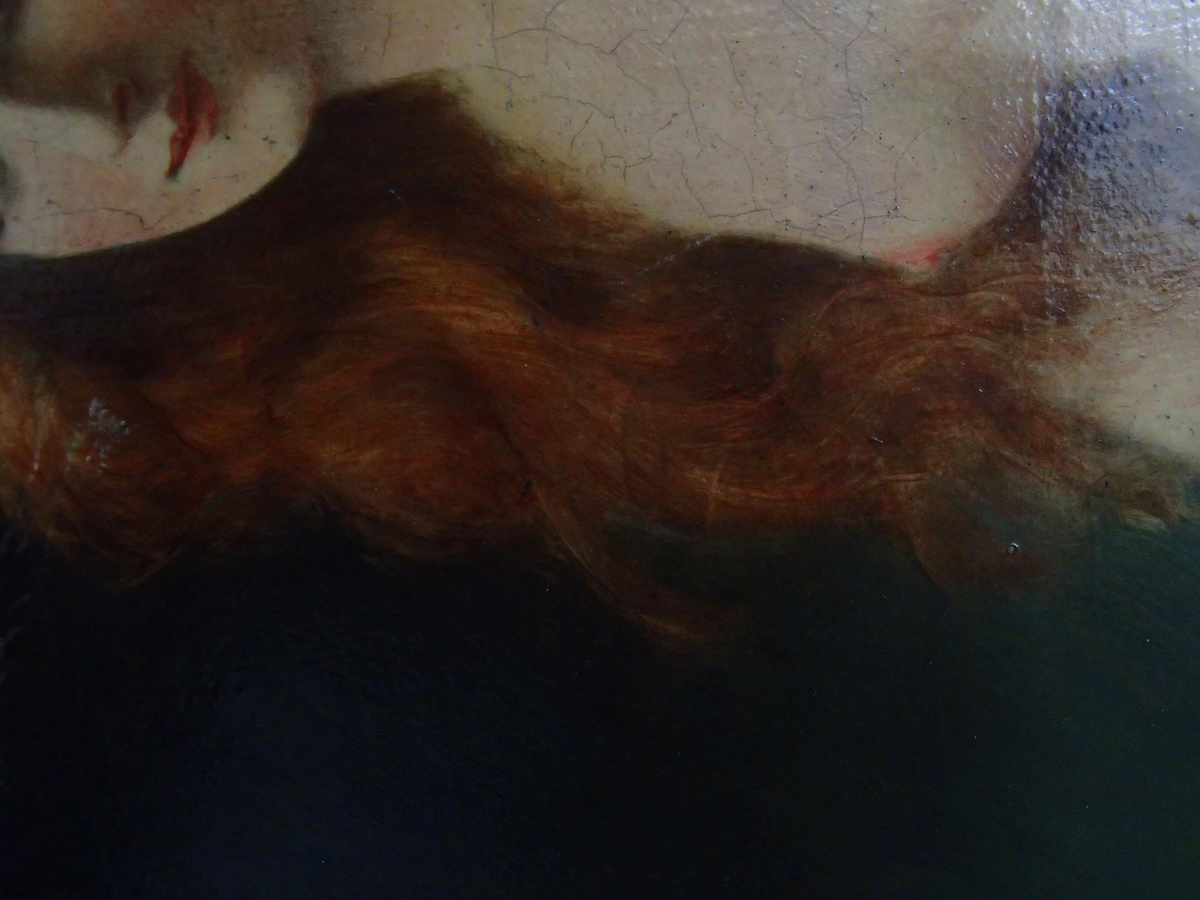 19. Jahrhundert, Öl auf Leinwand, Gemälde einer jungen Dame mit rotem Haar, halber Akt im Angebot 4