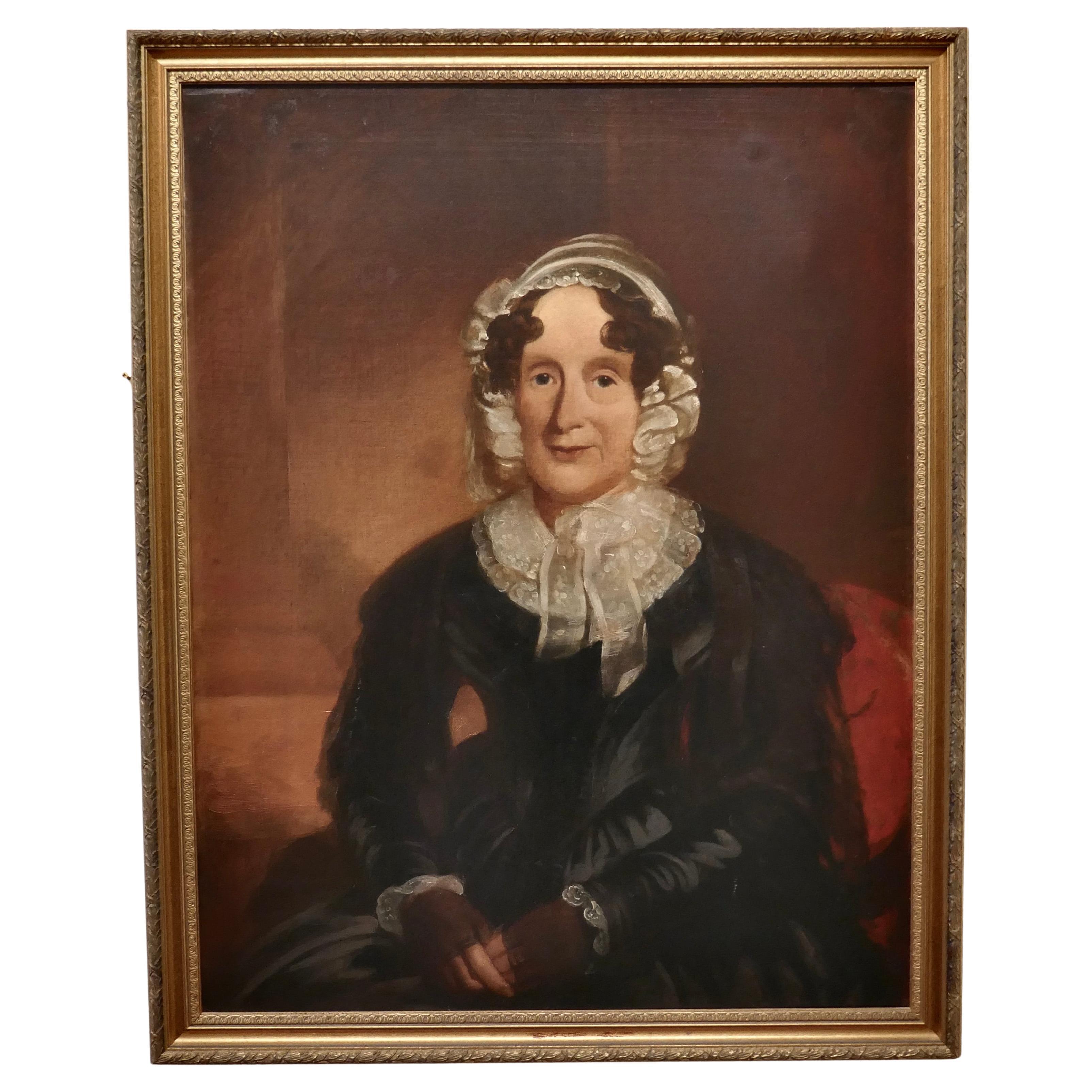 Portrait d'une femme sur toile du XIXe siècle, huile sur toile en vente