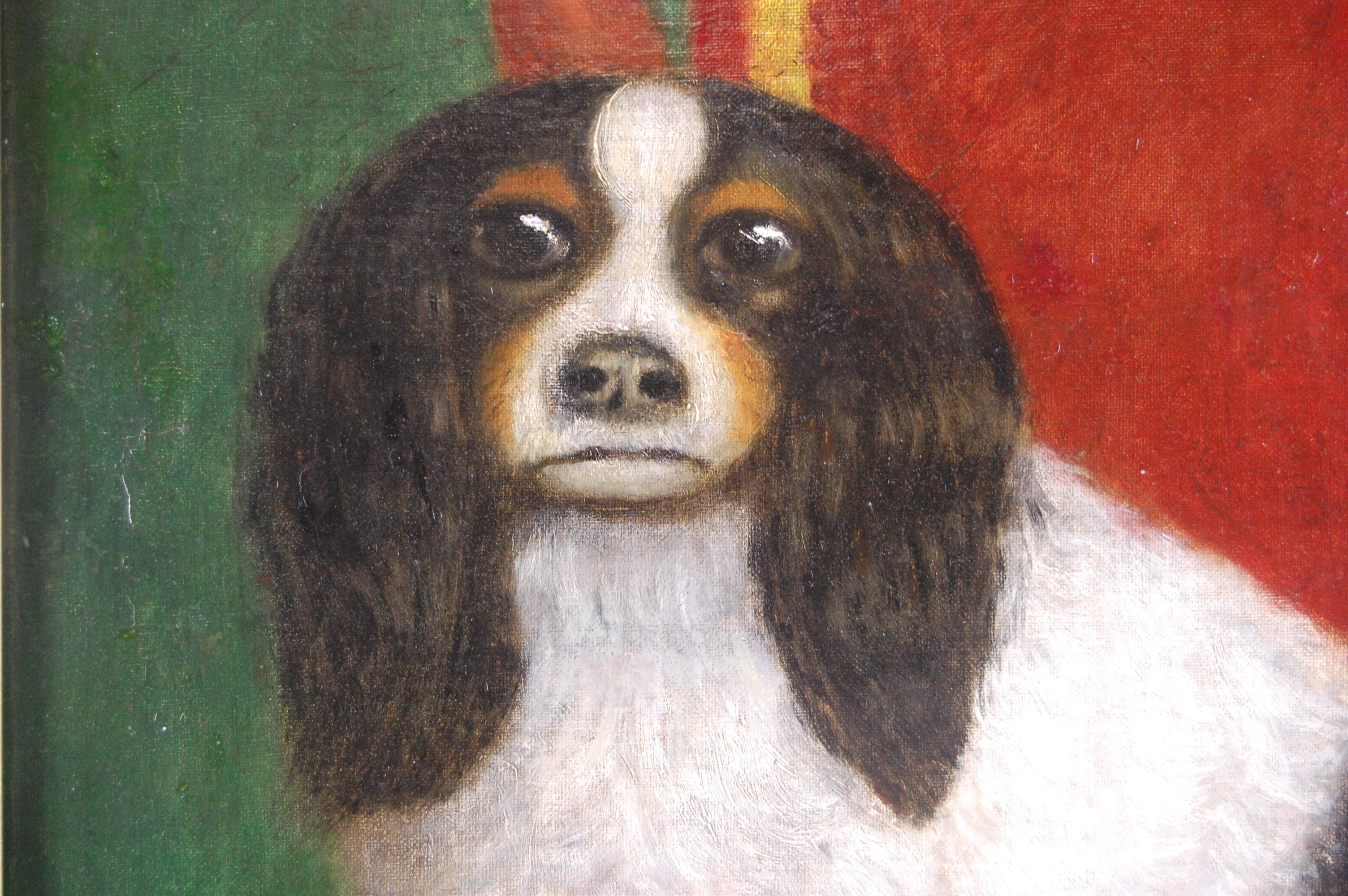 English 19th Century Oil on Canvas Portrait of a King Charles Spaniel