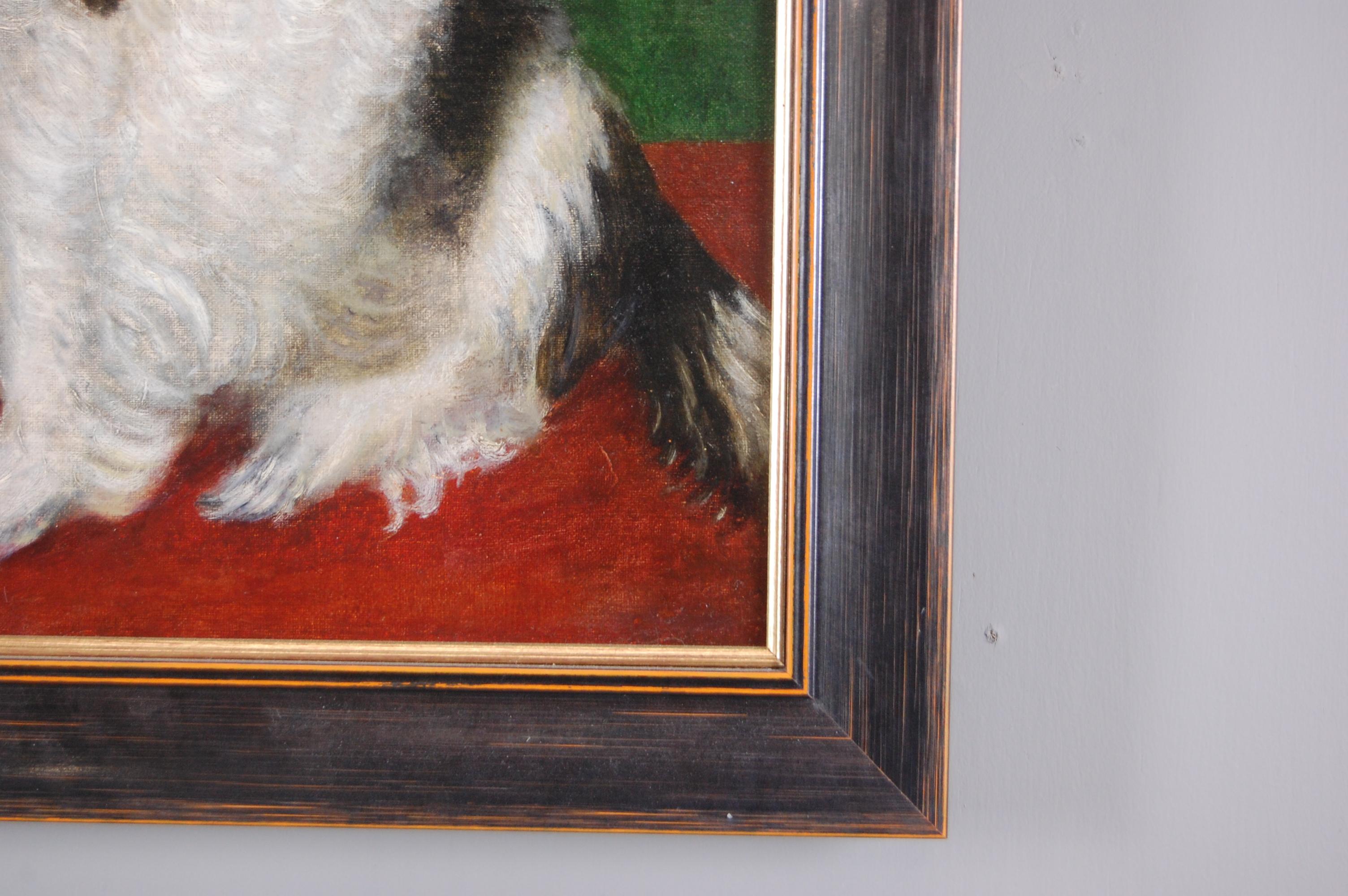 Painted 19th Century Oil on Canvas Portrait of a King Charles Spaniel