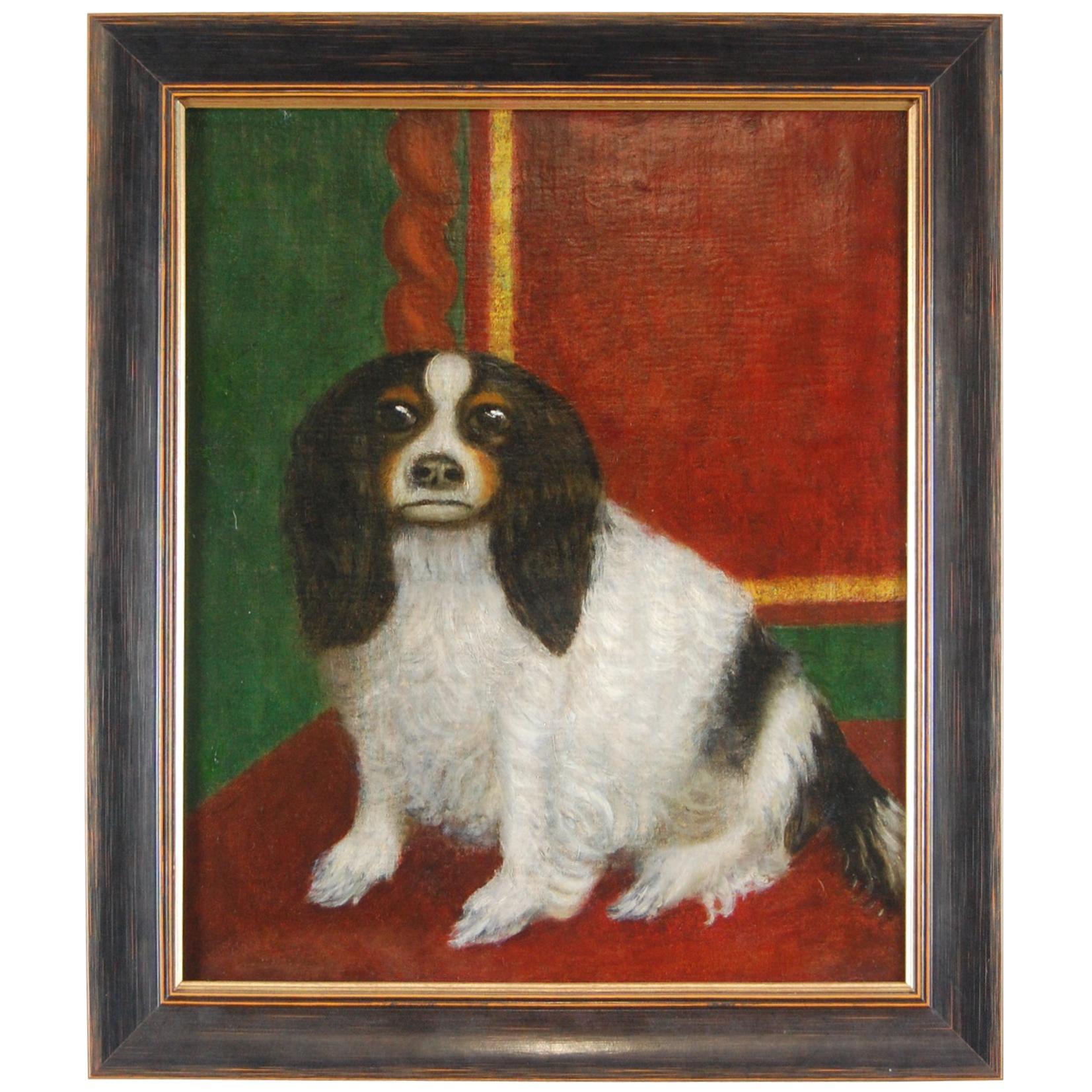 19th Century Oil on Canvas Portrait of a King Charles Spaniel